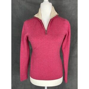 Brooks Brothers 100% Merino Wool Sweater Womens Small Pink 1/4 Zip Preppy